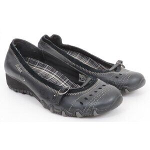 Skechers Women's 8.5 Black Leather Skool Girl Mary Jane Slip On Wedge Shoes